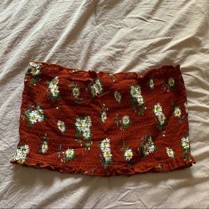 Burgundy floral shirred tube top